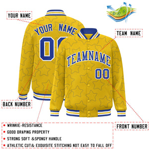 Custom Gold Royal Varsity Full-Snap Star Pattern Letterman Baseball Jacket