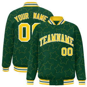 Custom Green Gold Varsity Full-Snap Star Pattern Letterman Baseball Jacket