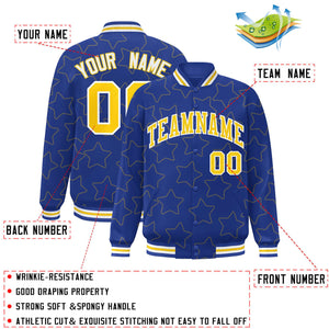 Custom Royal Gold Varsity Full-Snap Star Pattern Letterman Baseball Jacket