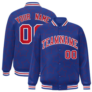 Custom Royal Red Varsity Full-Snap Star Pattern Letterman Baseball Jacket