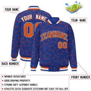 Custom Royal Orange Varsity Full-Snap Star Pattern Letterman Baseball Jacket