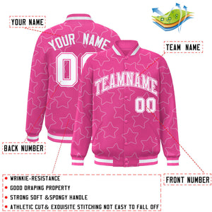 Custom Pink White Varsity Full-Snap Star Pattern Letterman Baseball Jacket