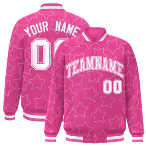 Custom Pink White Varsity Full-Snap Star Pattern Letterman Baseball Jacket