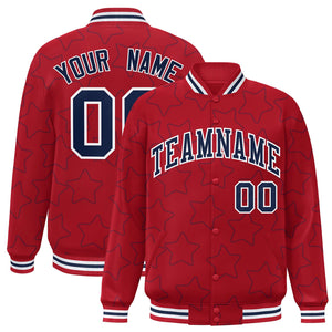 Custom Red Navy Varsity Full-Snap Star Pattern Letterman Baseball Jacket