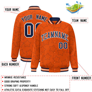 Custom Orange Navy Varsity Full-Snap Star Pattern Letterman Baseball Jacket