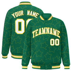 Custom Kelly Green Gold Varsity Full-Snap Star Pattern Letterman Baseball Jacket