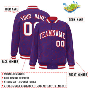 Custom Purple Red Varsity Full-Snap Star Pattern Letterman Baseball Jacket