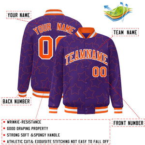 Custom Purple Orange Varsity Full-Snap Star Pattern Letterman Baseball Jacket