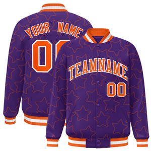 Custom Purple Orange Varsity Full-Snap Star Pattern Letterman Baseball Jacket