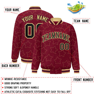 Custom Crimson Khaki Varsity Full-Snap Star Pattern Letterman Baseball Jacket