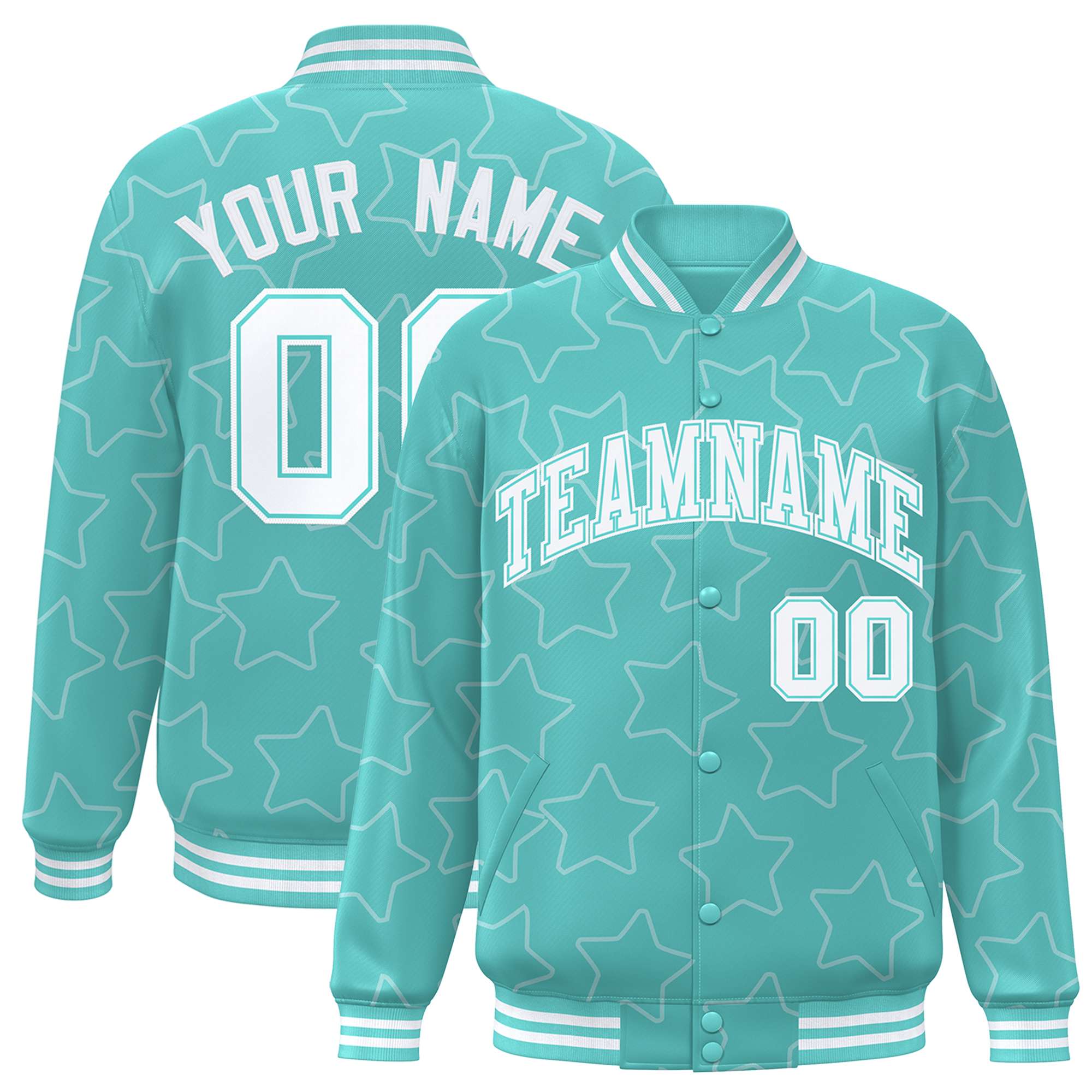 Custom Bright Green White Varsity Full-Snap Star Pattern Letterman Baseball Jacket