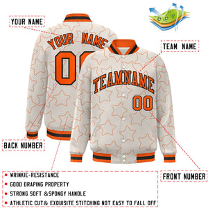 Custom Cream Orange Varsity Full-Snap Star Pattern Letterman Baseball Jacket