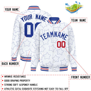 Custom White Royal Varsity Full-Snap Star Pattern Letterman Baseball Jacket