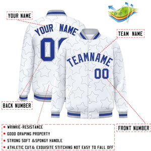 Custom White Gray Varsity Full-Snap Star Pattern Letterman Baseball Jacket