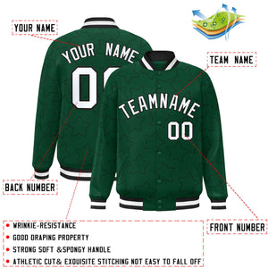 Custom Green Black Varsity Full-Snap Star Pattern Letterman Baseball Jacket