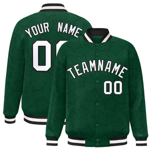 Custom Green Black Varsity Full-Snap Star Pattern Letterman Baseball Jacket