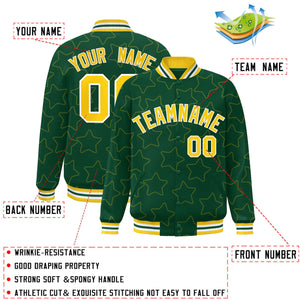 Custom Green Gold Varsity Full-Snap Star Pattern Letterman Baseball Jacket