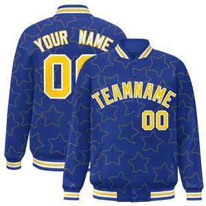 Custom Royal Gold Varsity Full-Snap Star Pattern Letterman Baseball Jacket