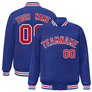 Custom Royal Red Varsity Full-Snap Star Pattern Letterman Baseball Jacket