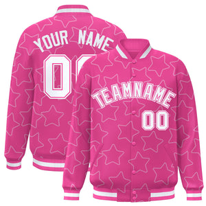 Custom Pink White Varsity Full-Snap Star Pattern Letterman Baseball Jacket