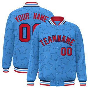 Custom Powder Blue Navy Varsity Full-Snap Star Pattern Letterman Baseball Jacket