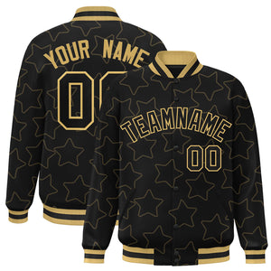 Custom Black Old Gold Varsity Full-Snap Star Pattern Letterman Baseball Jacket