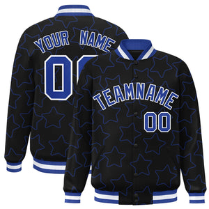 Custom Black Royal Varsity Full-Snap Star Pattern Letterman Baseball Jacket