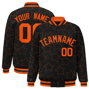 Custom Black Orange Varsity Full-Snap Star Pattern Letterman Baseball Jacket