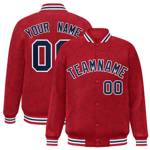 Custom Red Navy Varsity Full-Snap Star Pattern Letterman Baseball Jacket