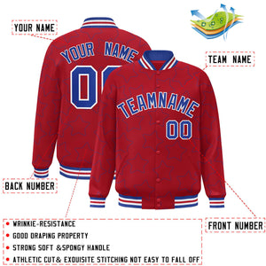 Custom Red Royal Varsity Full-Snap Star Pattern Letterman Baseball Jacket