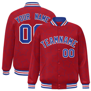 Custom Red Royal Varsity Full-Snap Star Pattern Letterman Baseball Jacket