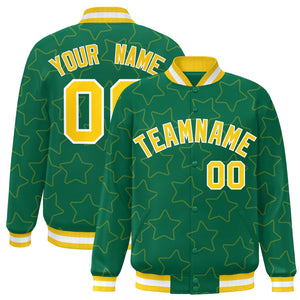 Custom Kelly Green Gold Varsity Full-Snap Star Pattern Letterman Baseball Jacket