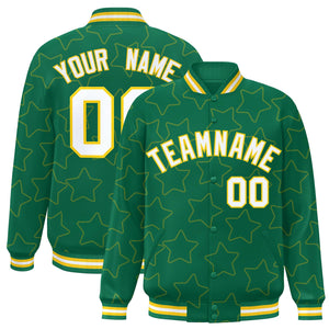 Custom Kelly Green Gold Varsity Full-Snap Star Pattern Letterman Baseball Jacket