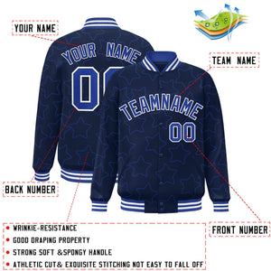 Custom Navy Royal Varsity Full-Snap Star Pattern Letterman Baseball Jacket