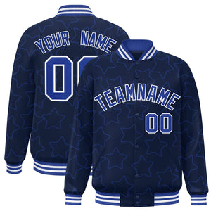 Custom Navy Royal Varsity Full-Snap Star Pattern Letterman Baseball Jacket