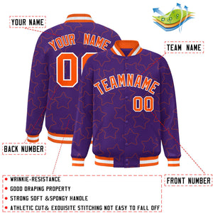 Custom Purple Orange Varsity Full-Snap Star Pattern Letterman Baseball Jacket