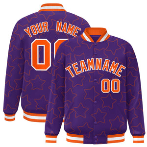 Custom Purple Orange Varsity Full-Snap Star Pattern Letterman Baseball Jacket