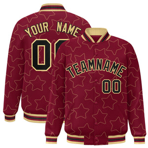 Custom Crimson Khaki Varsity Full-Snap Star Pattern Letterman Baseball Jacket