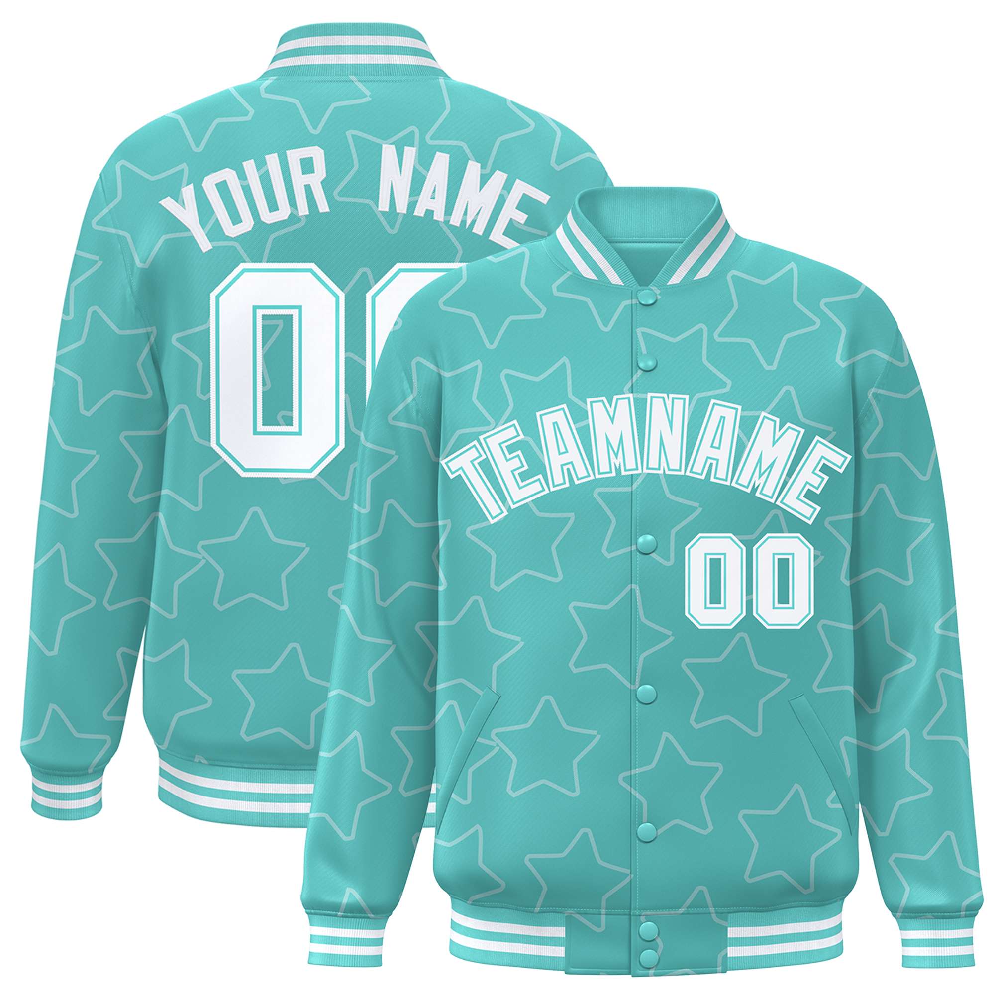 Custom Bright Green White Varsity Full-Snap Star Pattern Letterman Baseball Jacket