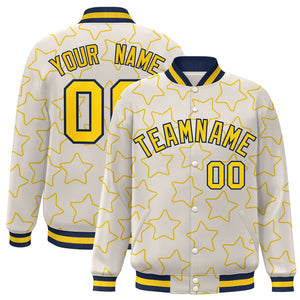 Custom Cream Gold Varsity Full-Snap Star Pattern Letterman Baseball Jacket