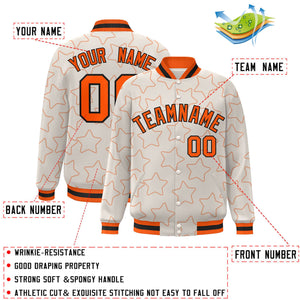 Custom Cream Orange Varsity Full-Snap Star Pattern Letterman Baseball Jacket