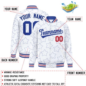 Custom White Royal Varsity Full-Snap Star Pattern Letterman Baseball Jacket