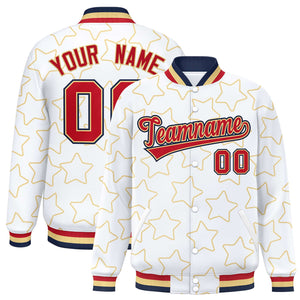 Custom White Khaki Varsity Full-Snap Star Pattern Letterman Baseball Jacket