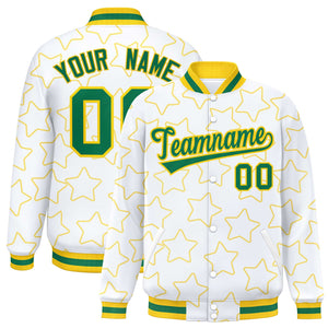 Custom White Gold Varsity Full-Snap Star Pattern Letterman Baseball Jacket