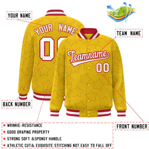 Custom Gold Red Varsity Full-Snap Star Pattern Letterman Baseball Jacket