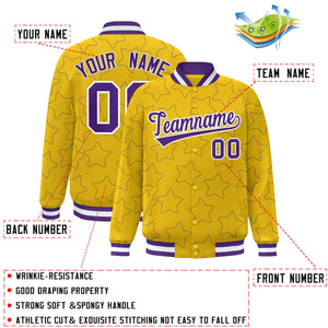 Custom Gold Purple Varsity Full-Snap Star Pattern Letterman Baseball Jacket