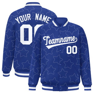 Custom Royal White Varsity Full-Snap Star Pattern Letterman Baseball Jacket