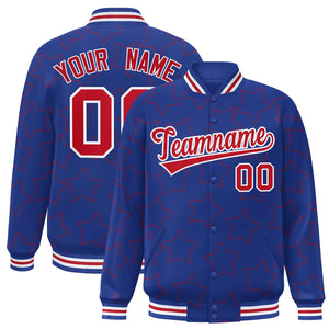 Custom Royal Red Varsity Full-Snap Star Pattern Letterman Baseball Jacket