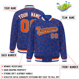 Custom Royal Orange Varsity Full-Snap Star Pattern Letterman Baseball Jacket