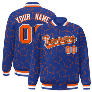 Custom Royal Orange Varsity Full-Snap Star Pattern Letterman Baseball Jacket